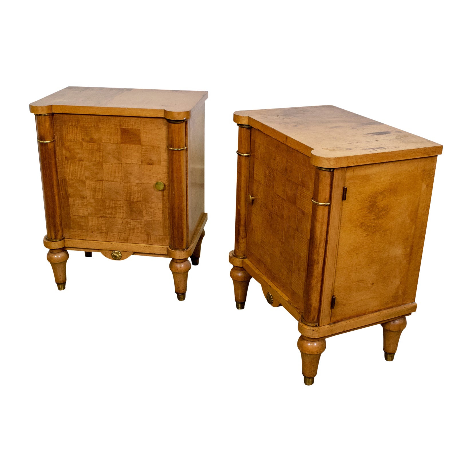 Pair Of Art Deco Cherrywood Bedside Cabinets In The Manner Of