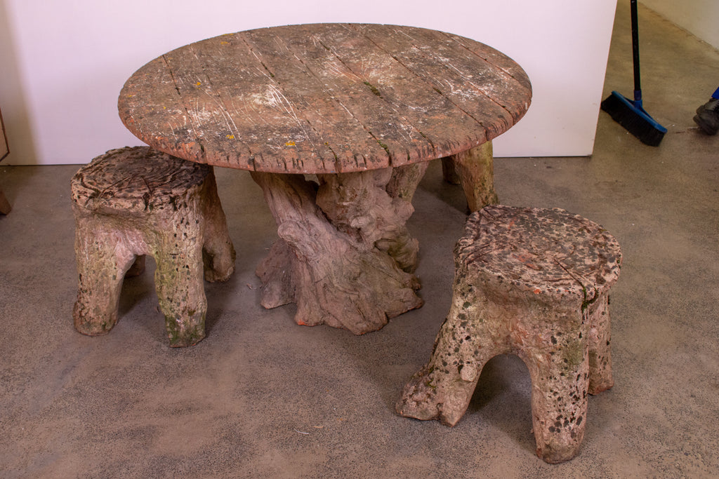 Terracotta Faux Bois Table And Three Stump Stools The Vault Sydney