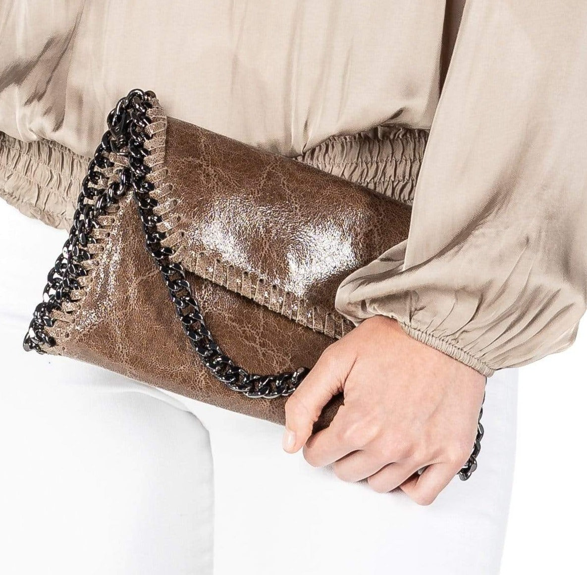 Sofia Crossbody Chain Purse | Sassy Cognac Chain Strap Shoulder