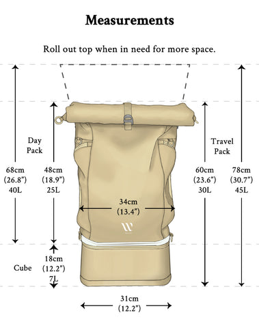 WayksOne Travel Backpack dimensions