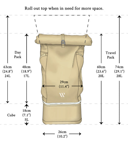 WayksOne Travel Backpack Compact dimensions