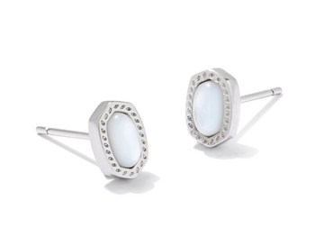 Mini Ellie Silver Stud Earrings in Ivory Mother of Pearl - Kendra Scott