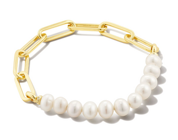 Ashton Gold Half Chain Bracelet in White Pearl - Kendra Scott