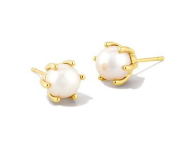 Ashton Gold Stud Earrings in White Pearl - Kendra Scott