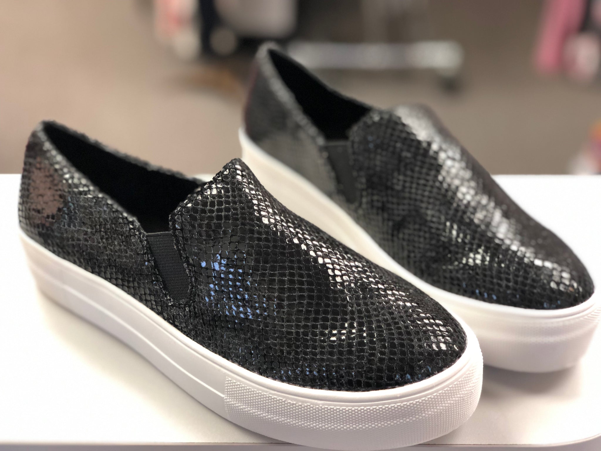 black snakeskin slip on sneakers