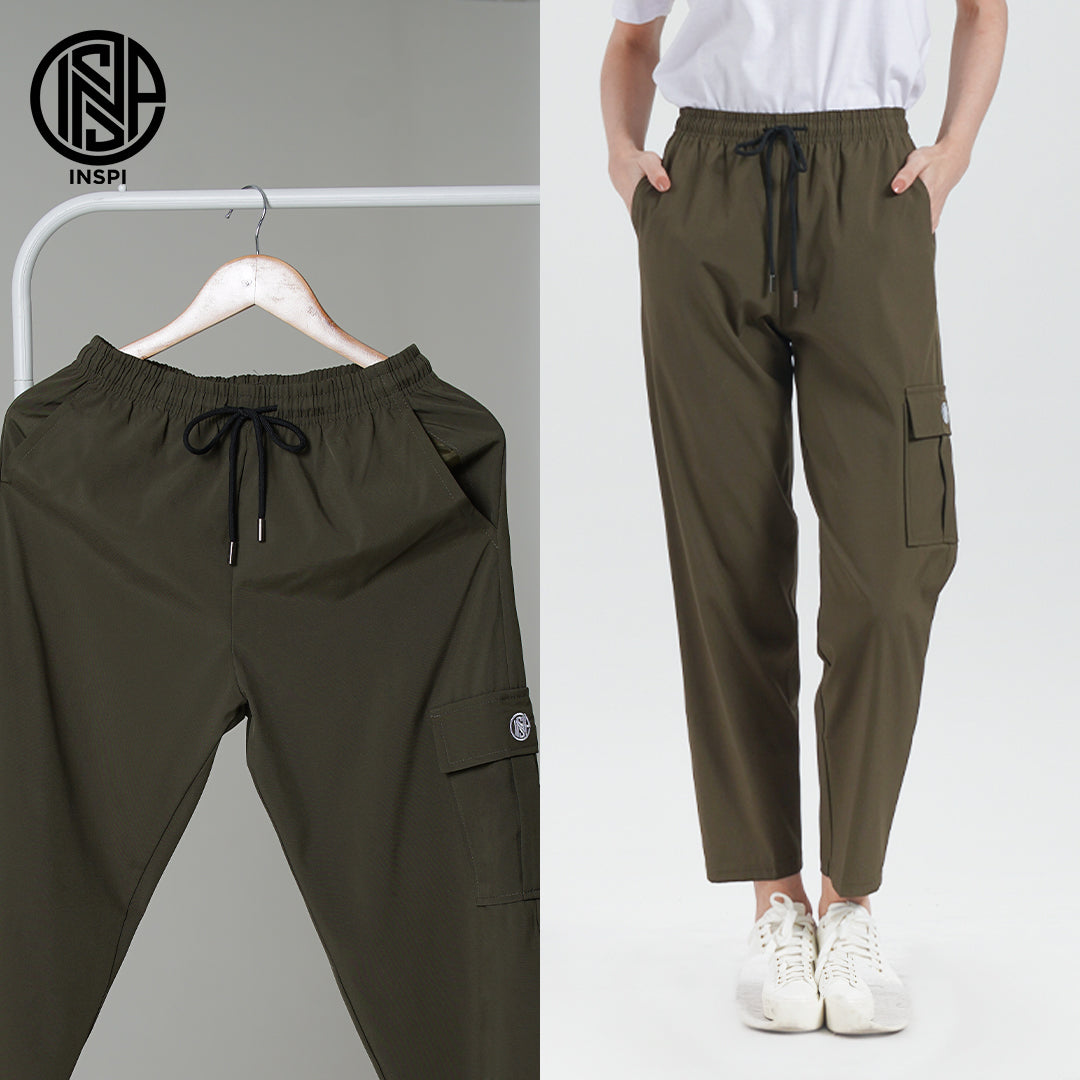 INSPI Cargo Pants Khaki for Men Women with Pocket and Drawstring Strai
