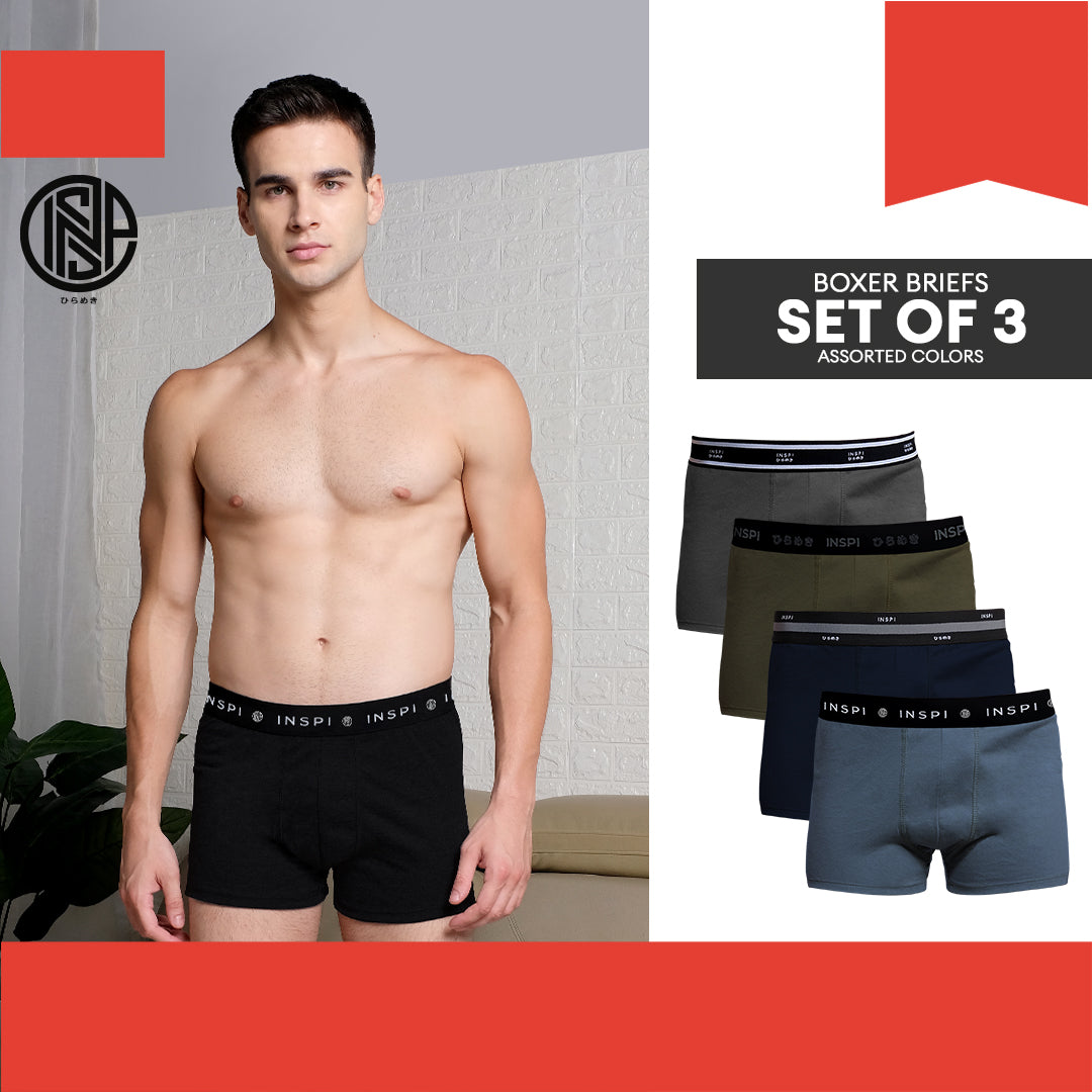 INSPI Basics 3pcs Set Boxer Brief for Man Assorted Colors Boxers Short