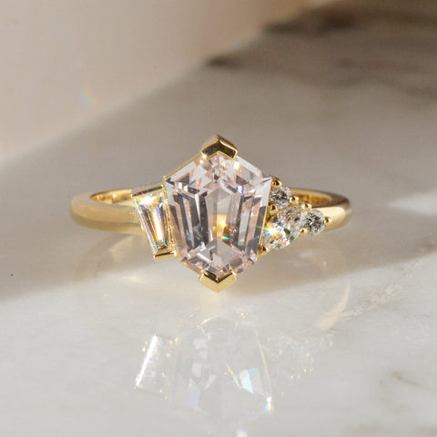 Kite Cut Blush Sapphire Engagement Ring designed by Layla Kaisi Collection