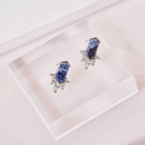 A stunning hexagonal cut Sapphire Diamond Earrings designed by Layla Kaisi Collection