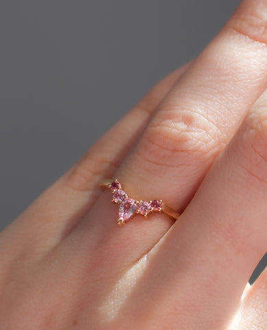 Interpret, one of a kind pink sapphire crown ring by Layla Kaisi Collection