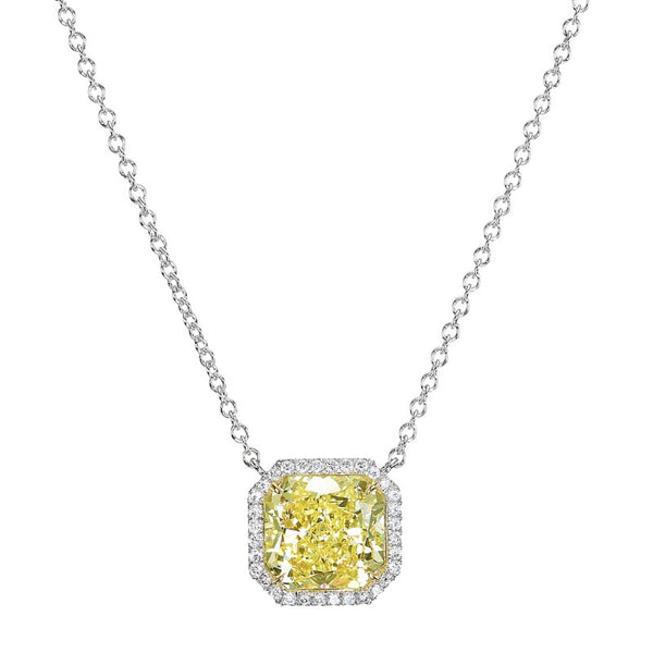 Platinum, Gold, 5.01ct Fancy Yellow Diamond and Diamond Pendant Necklace