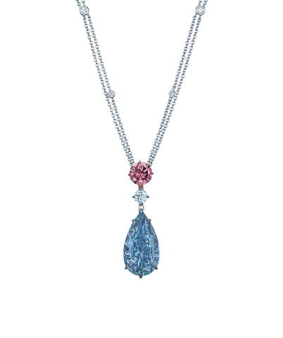 A  MAGNIFICENT COLOURED DIAMOND AND DIAMOND PENDANT NECKLACE, BY MOUSSAIEFF