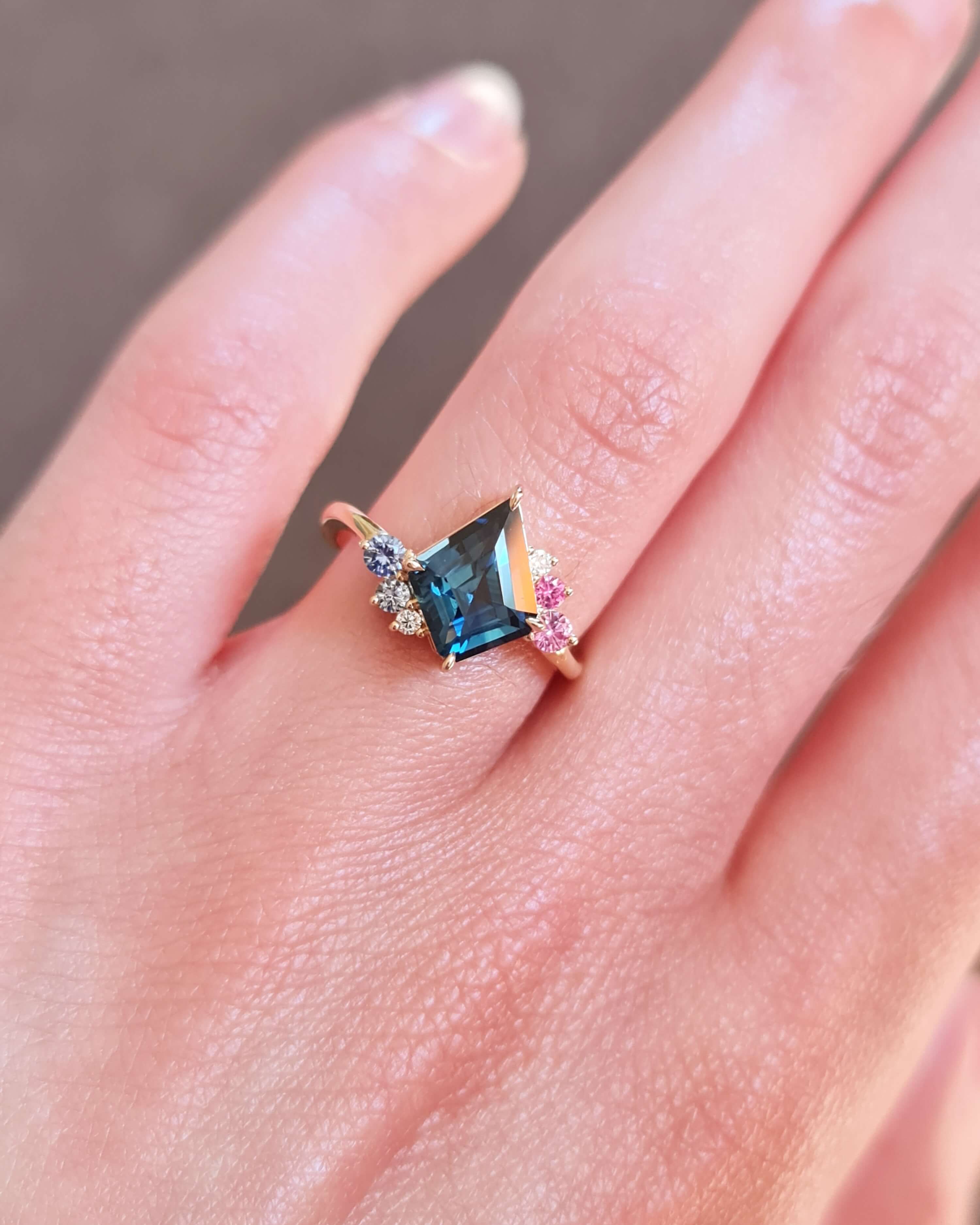 Kite Cut Cluster Moonstone Engagement Ring