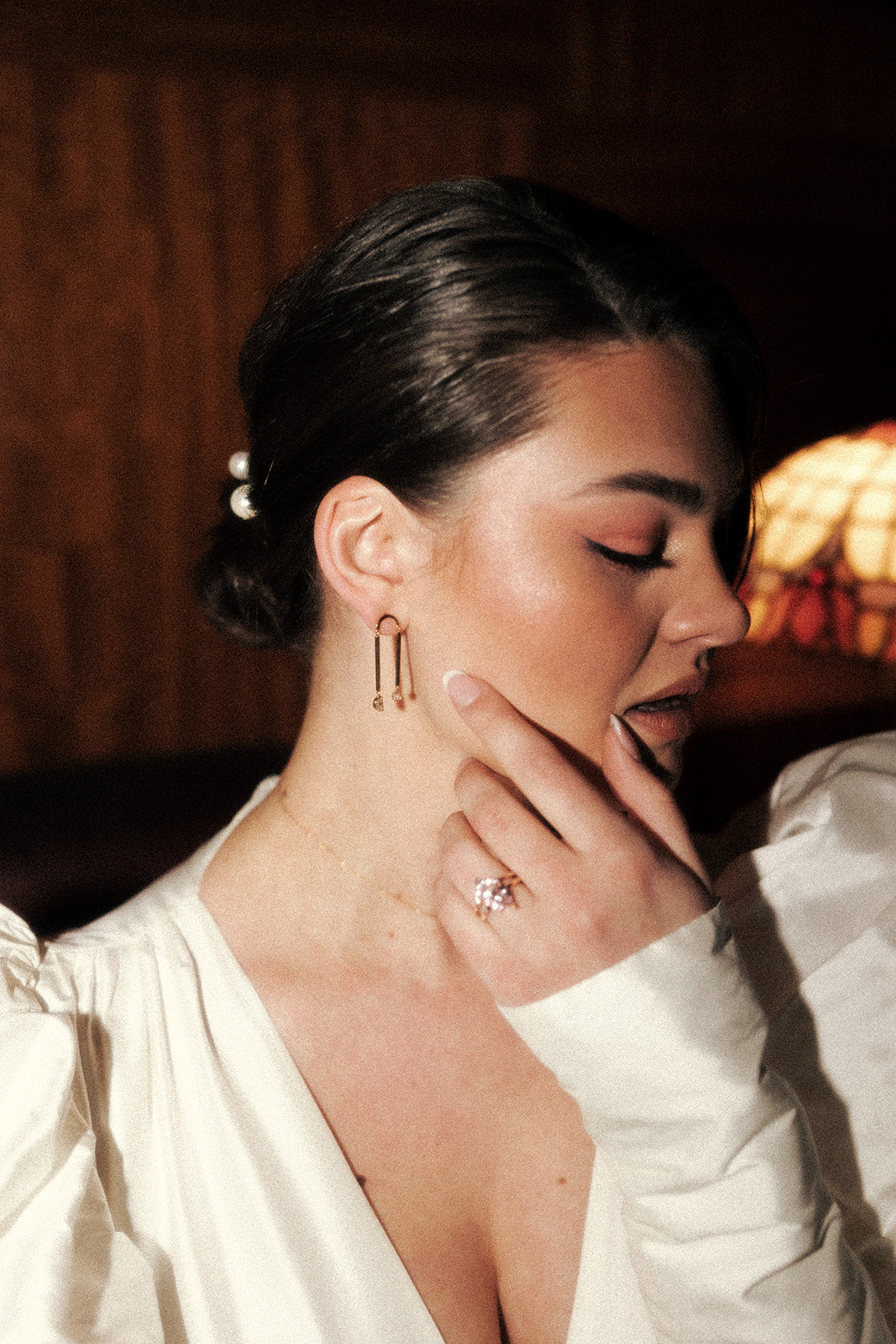 A bride flaunting Drop Diamond Earrings called Distinct from Layla Kaisi Collection