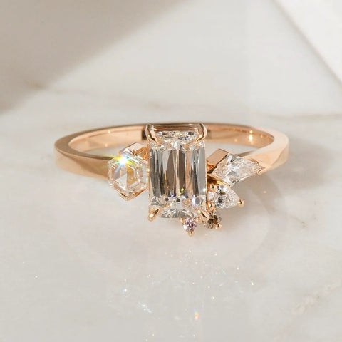 An elongated diamond ring designed by Layla Kaisi Collection
