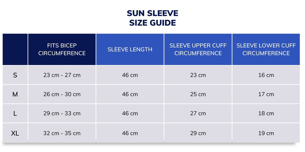 UV Sun Sleeve Sizing guide