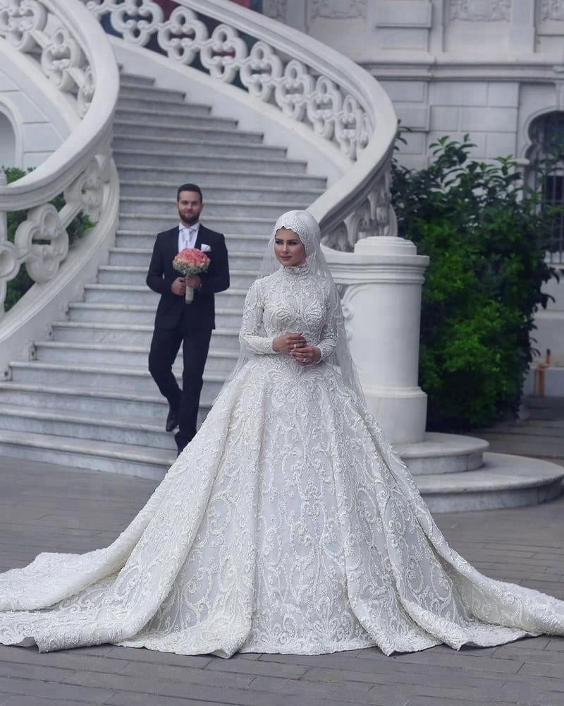 wedding gown turtleneck lace