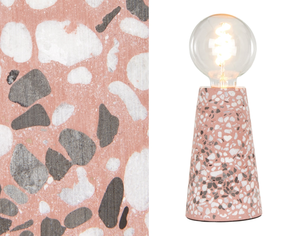 A detailed image showing the terrazzo of the Made.com Jett Table Lamp Pink Terrazzo