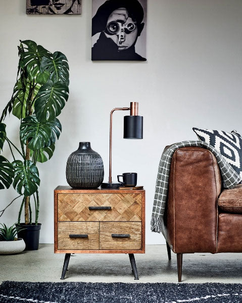 Barker & Stonehouse 'Wonder Years' Industrial Style Homewares Collection - small side table next to leather sofa