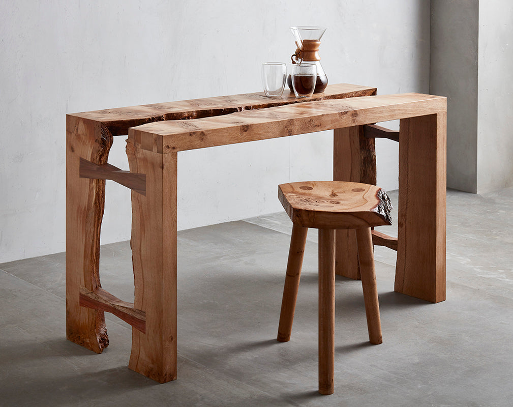 contemporary live edge furniture by Takumi Woodwork features at clerkenwell design week