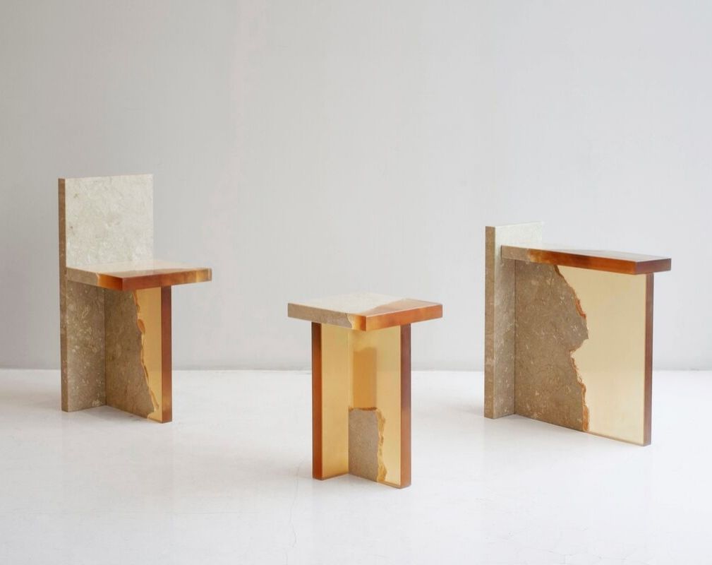 The Fragment Series by Fict Studio uses industrial marble waste and combines it with resin to create new furniture pieces