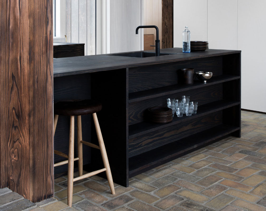 Lendager Group provide the surplus wood flooring from Dinesen to create this sustainable kitchen by Reform