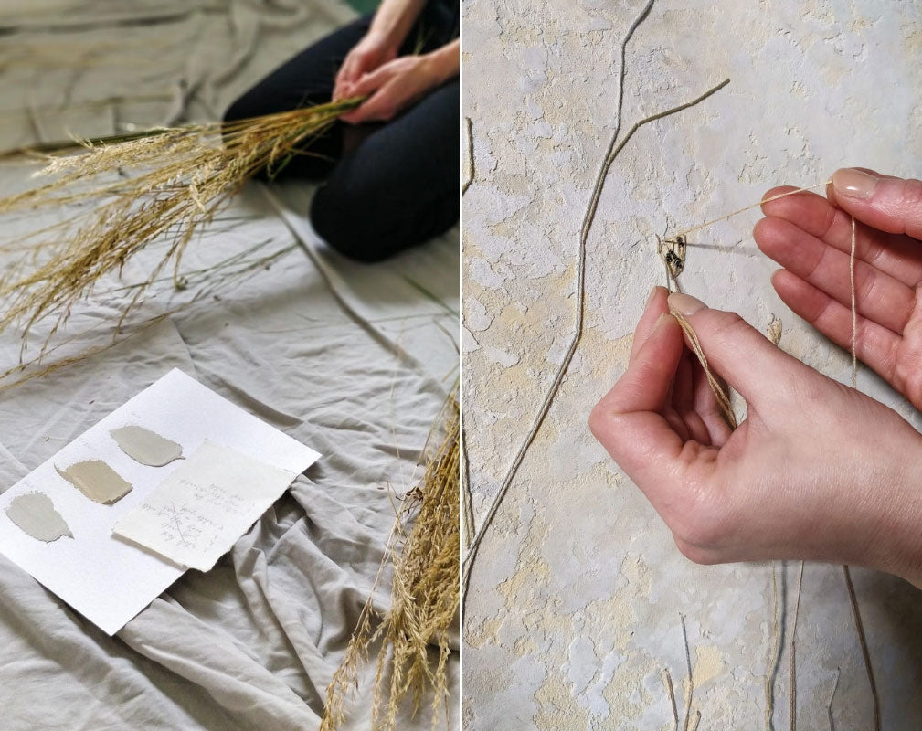Vacarda Design uses a unique pliable plaster technique and experiments with dried grass to create extra texture