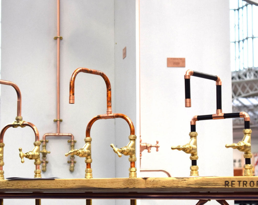 Proper Copper Design selection of kitchen taps made from copper piping