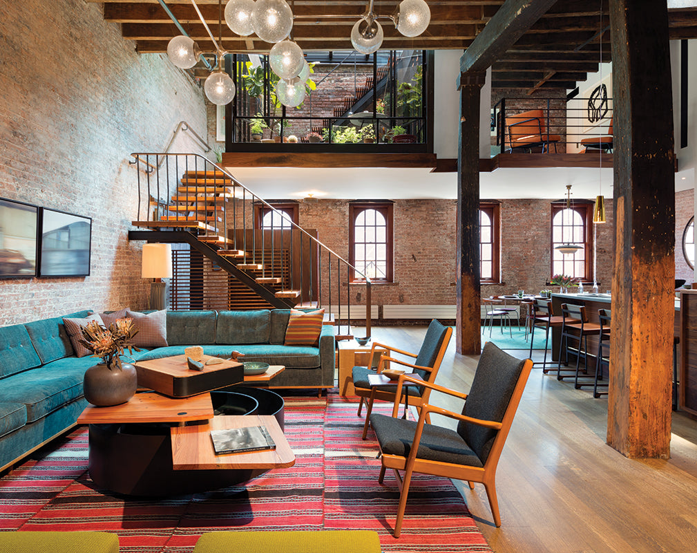 living room scheme in a new york warehouse conversion by andrew franz architects