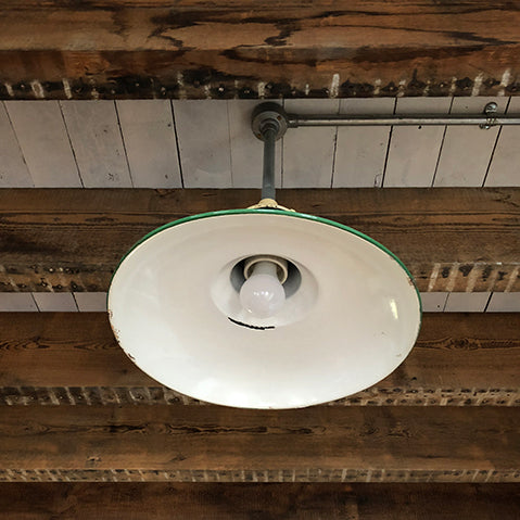 large industrial factory pendant with green enamel