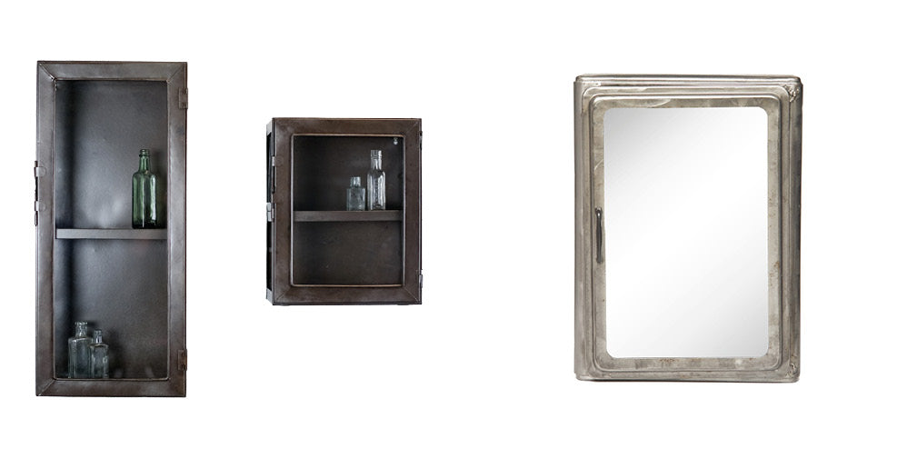 3 of the beat metal and glass industrial style bathroom cabinets.