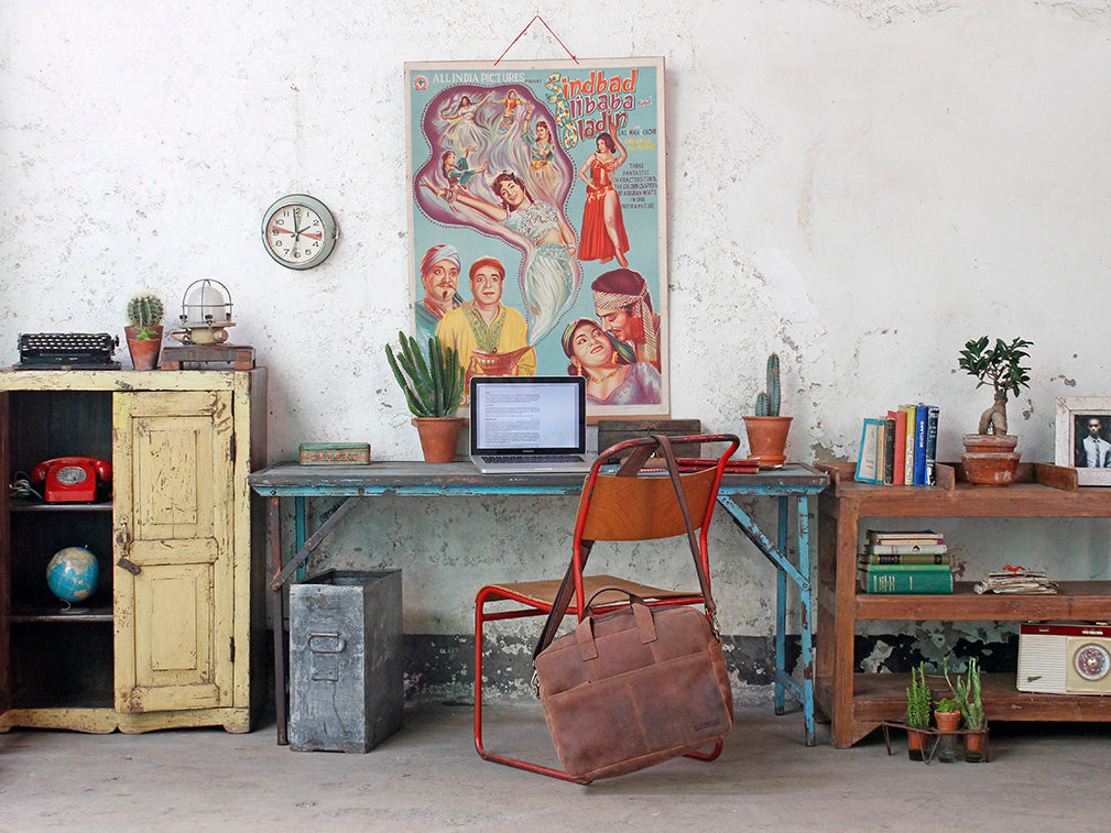 Home office styled with vintage industrial furniture from Scaramanga