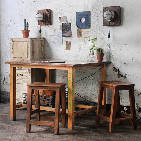 Home study styled with vintage original desk and stools from Scaramanaga