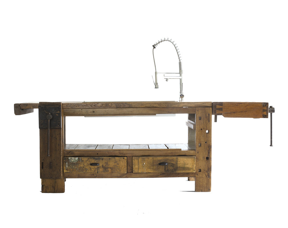 upcycled kitchen workbench made from reclaimed timber by manoteca