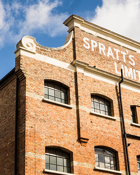 exterior architecture of spratts factory poplar london