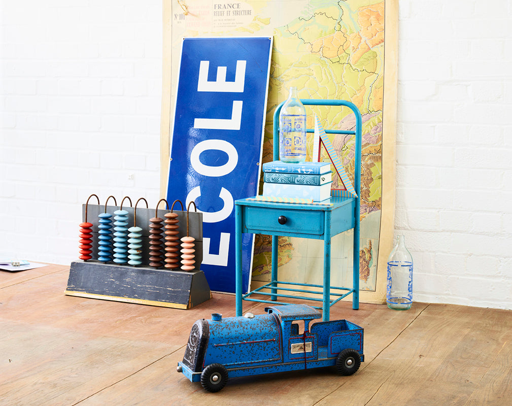 vintage and industrial furniture for children's and kids rooms from blue ticking