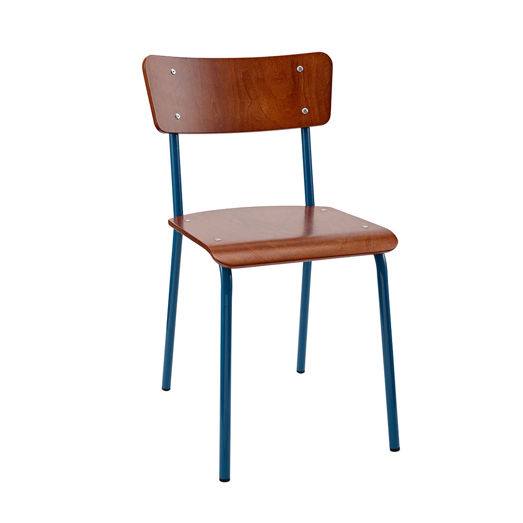 Vintage Industrial Classic School Chair In Rich Mahogany And Blue Warehouse Home