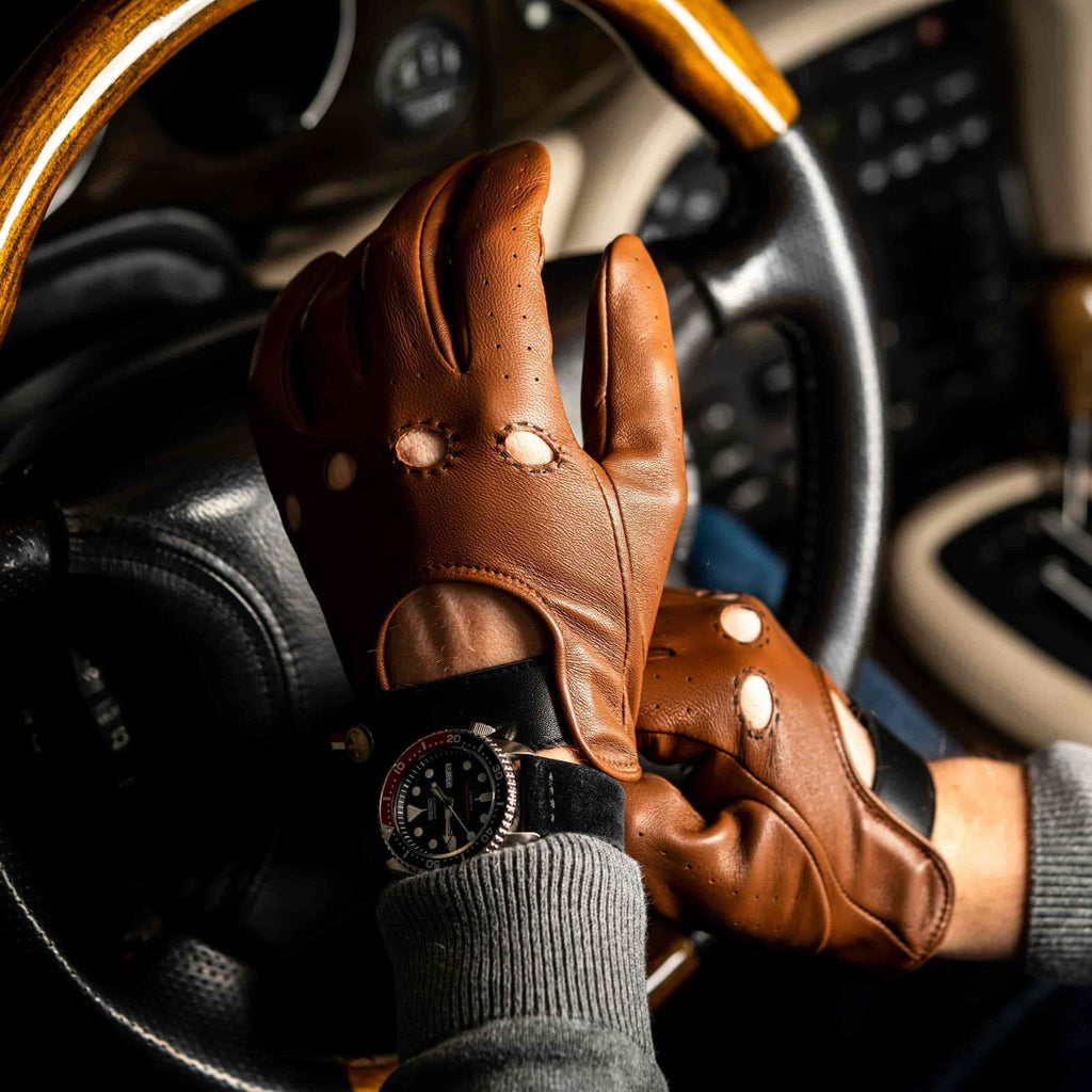 Roadr Vintage Leather Driving Gloves Classic Racing Car Gloves