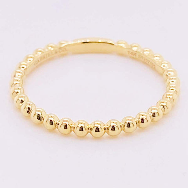 Gold Beaded Ring, 14 Karat Yellow Gold Beaded Stackable Band
