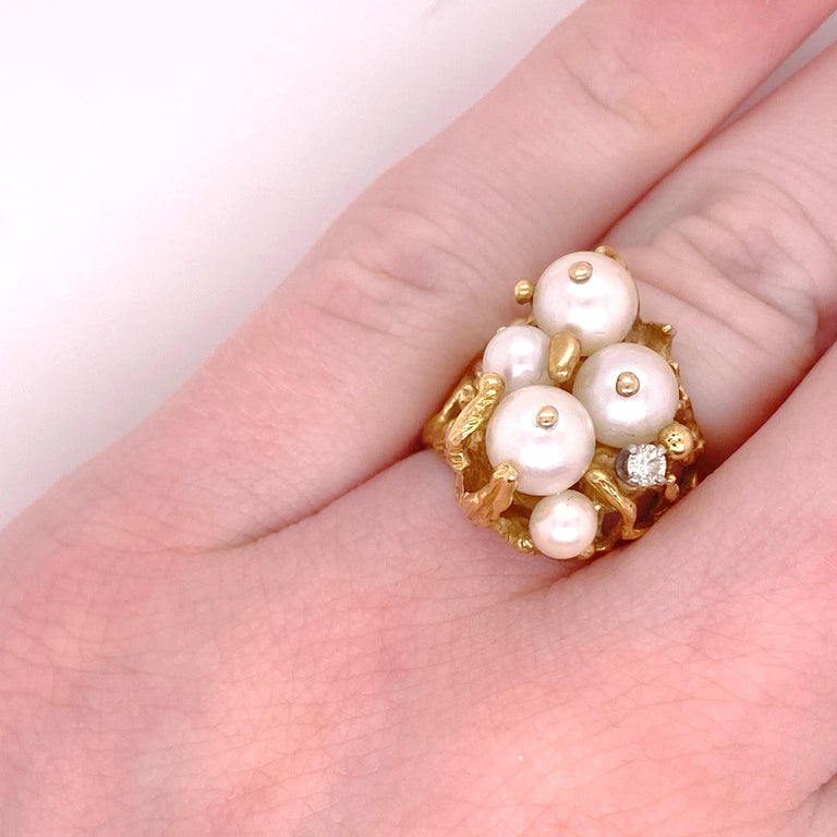 Akoya Pearls and Diamond Nugget Ring