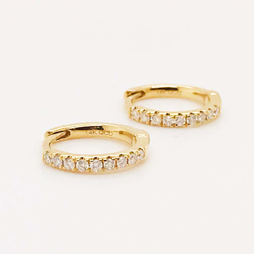 Normaal bovenstaand verlegen Diamond Huggie Earrings 14 Karat Gold .15 Carat Diamond Mini Hoops Ear –  Five Star Jewelry Brokers
