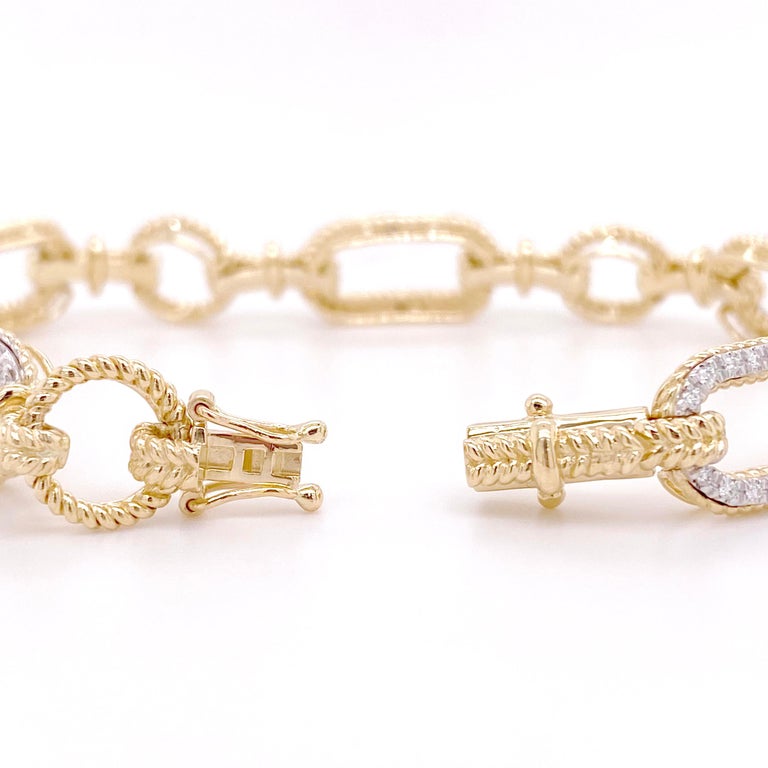 1/2 Carat Diamond Bracelet 14K Yellow & White Gold Alternating Diamond Links