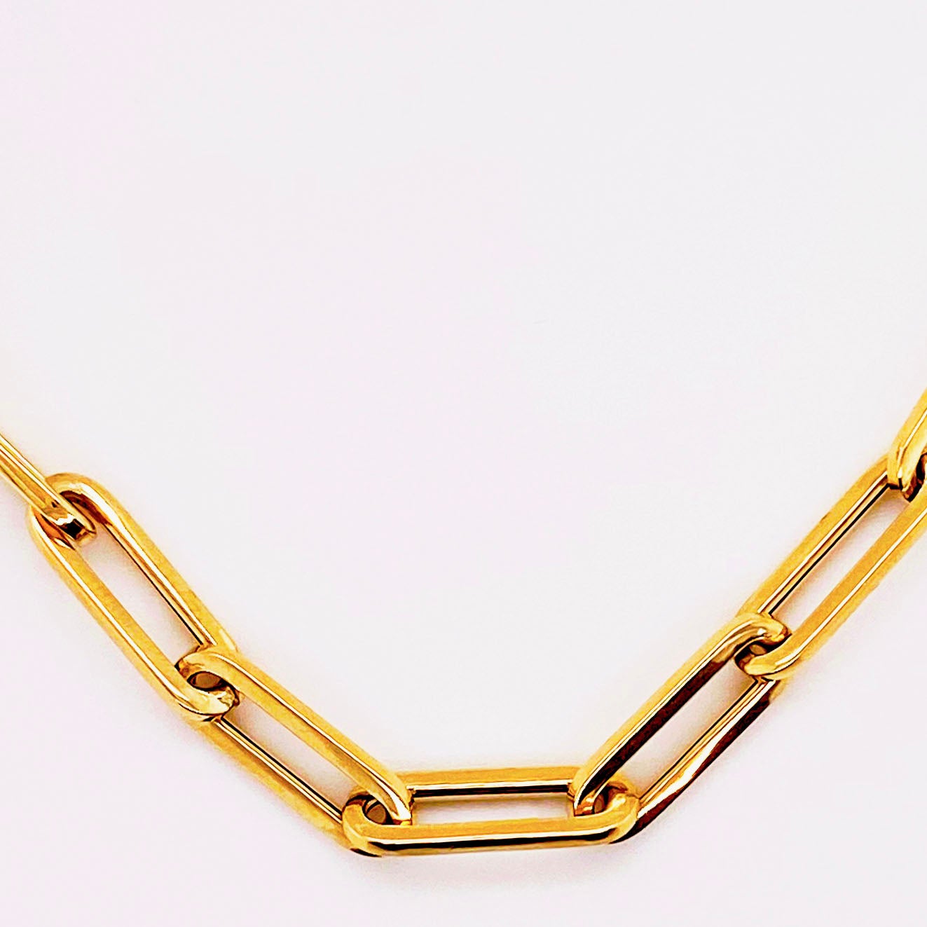 Paperclip Chain Necklace In 14K Solid Yellow Gold, 16 18 20 24 Length  ,1.5mm 2.5mm 3.3mm 4.2mm Width