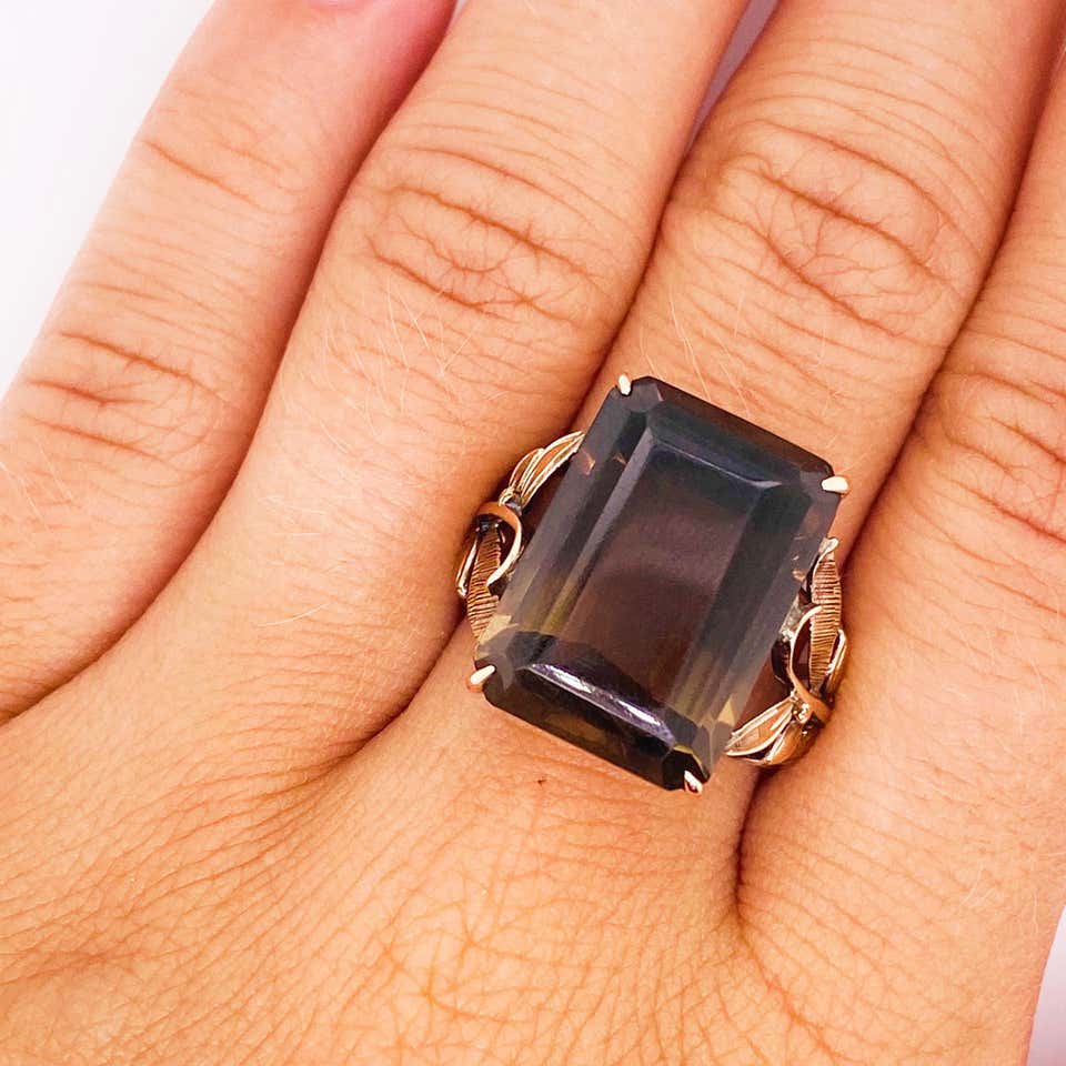 Emerald cut smoky sales quartz ring