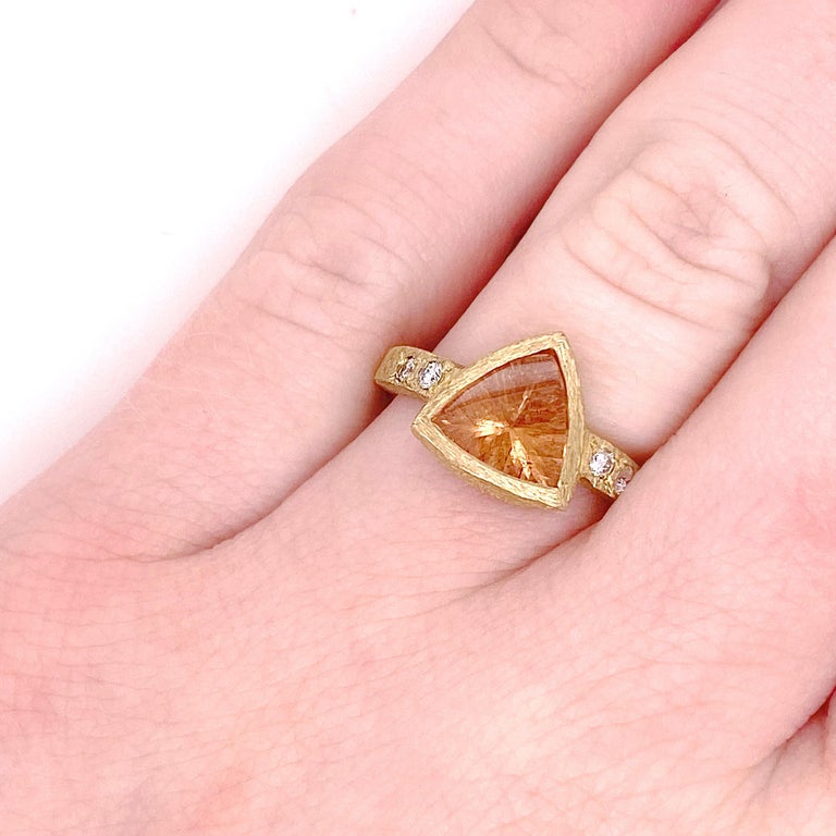 Triangle Citrine Diamond  Ring