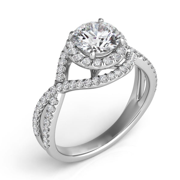 Diamond Criss Cross Engagement Ring with Double Diamond Halo (.34ct ...