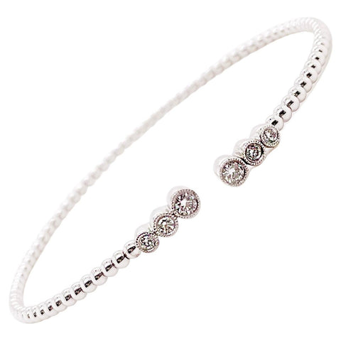 Flexible Cuff Bracelet w Diamonds in 14K White Gold, Wire Flex Diamond Bracelet