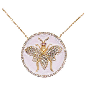 Bumble Bee Pendant w Diamonds Bee All That You Can Bee w White Enamel Necklace