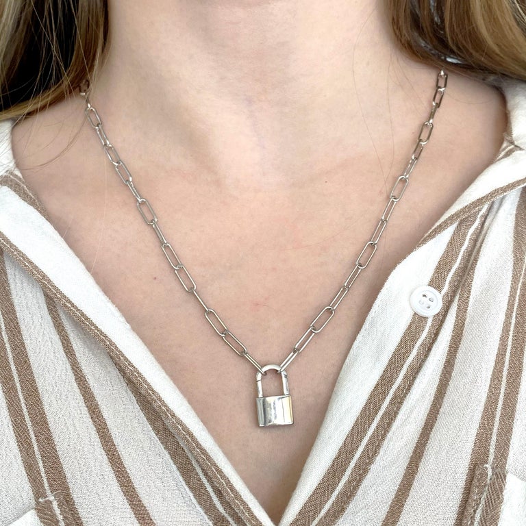 Silver Lock Necklace Sterling Silver Paperclip Chain Love 