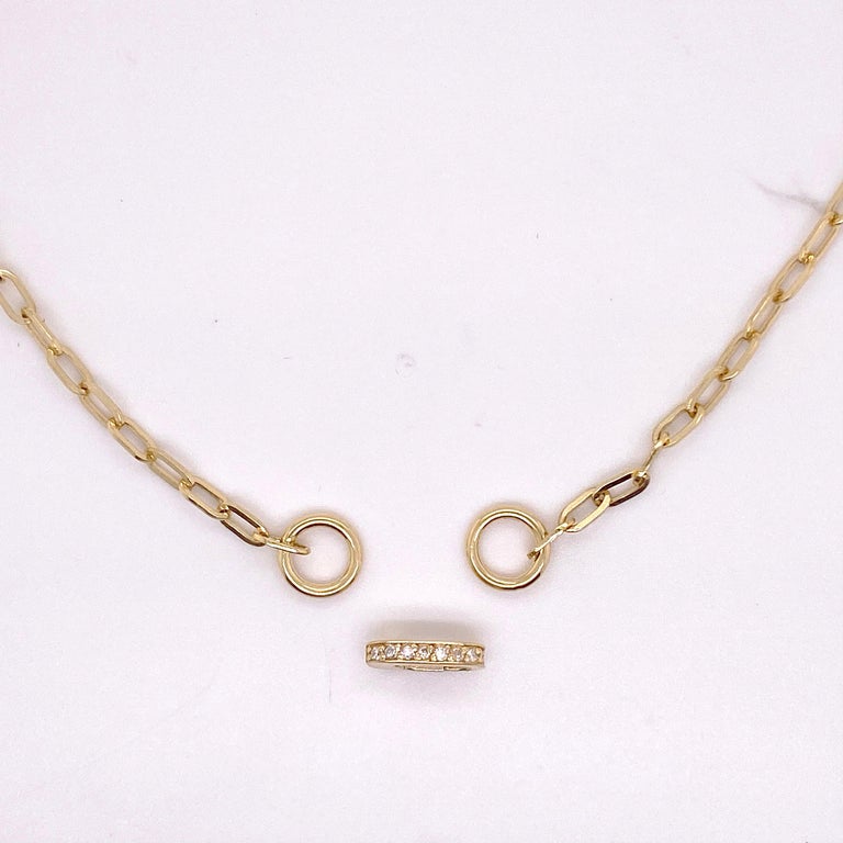 Diamond Paper Clip Necklace, 14K Yellow Gold Paperclip Chain, Pave Diamond  Clasp